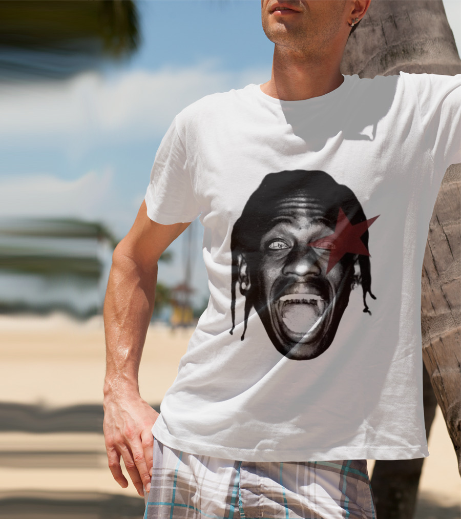 4028 Laflame Red Star Eye Black And White Face Graphic T-Shirt