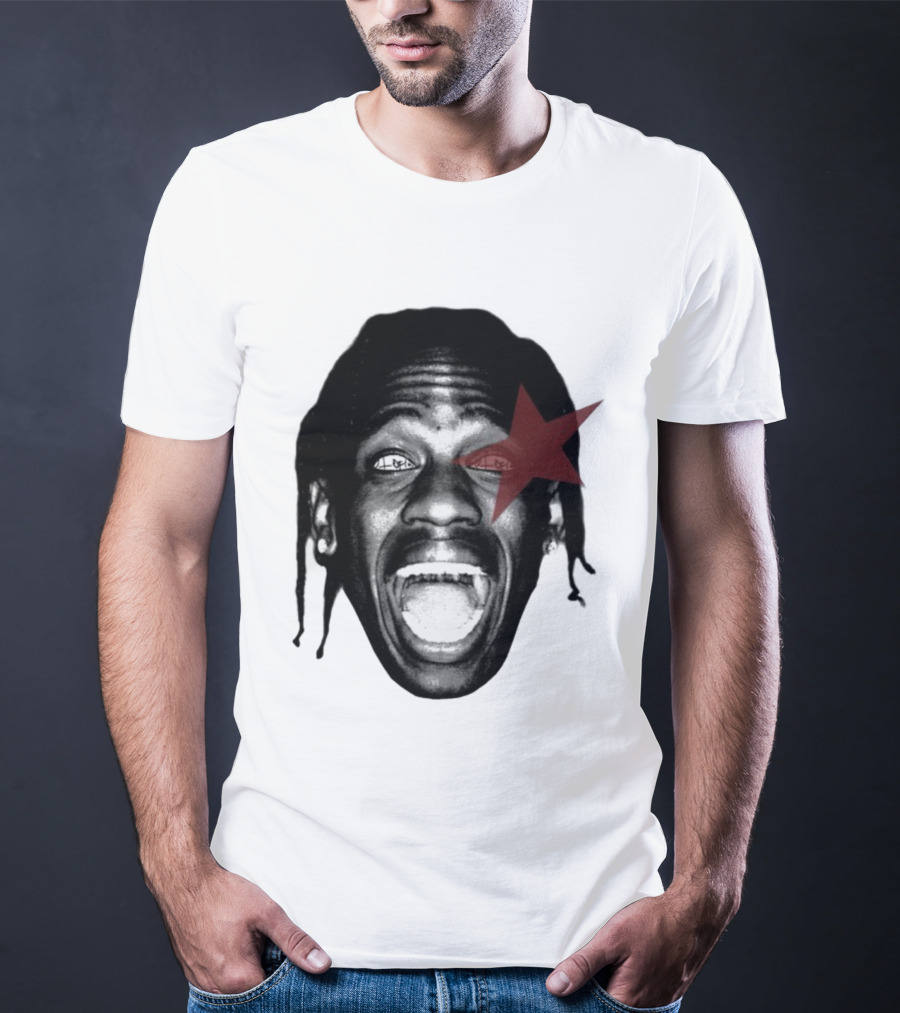 4028 Laflame Red Star Eye Black And White Face Graphic T-Shirt