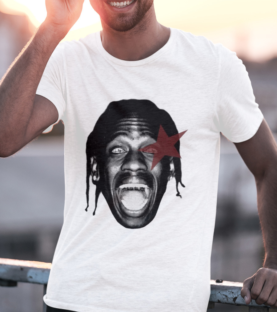 4028 Laflame Red Star Eye Black And White Face Graphic T-Shirt