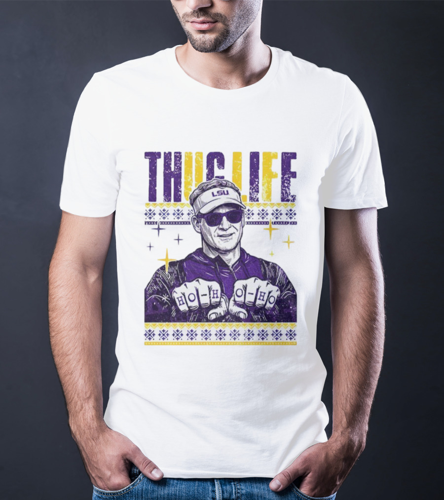 LSU Thug Life Lane Kiffin Ho Ho Ho Christmas Coach T-Shirt