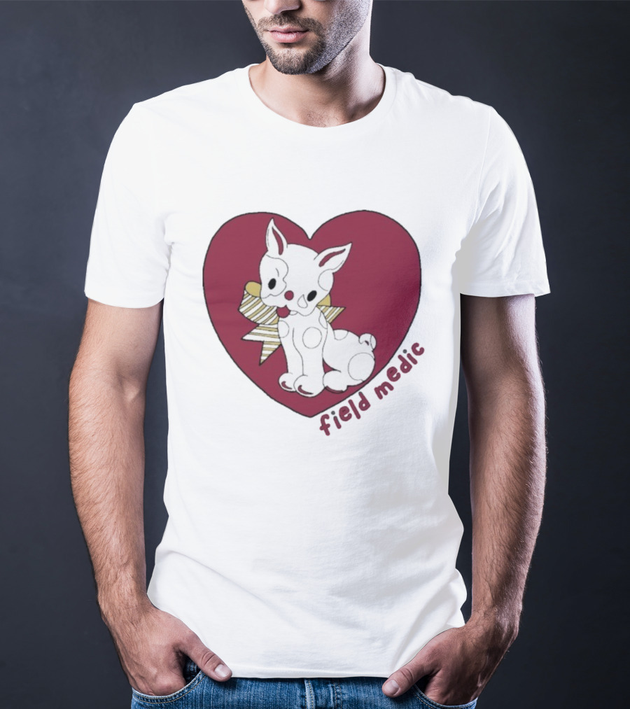 Field Medic Cute Dog Heart Bow Patchwork Style T-Shirt