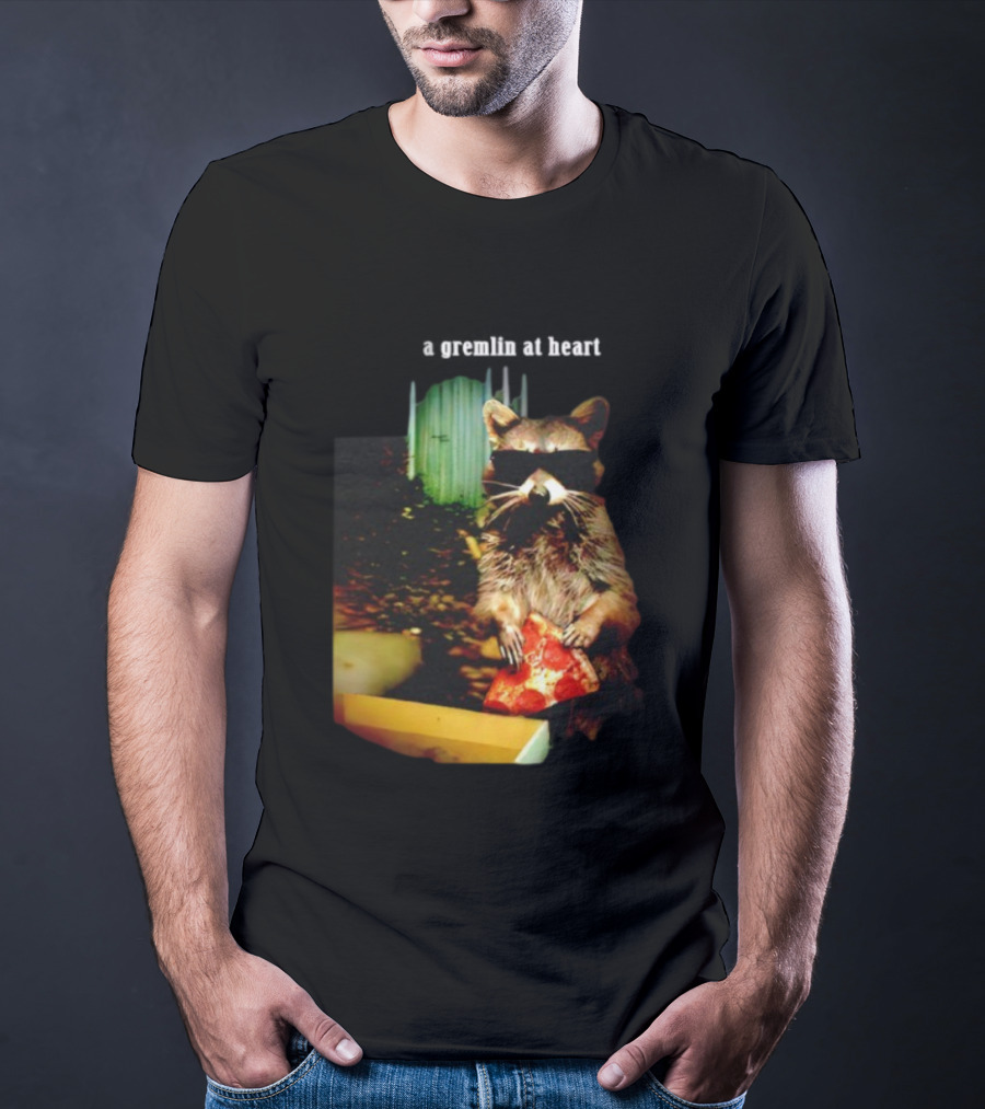 Gremlin At Heart Raccoon Eating Pizza Holding Slice T-Shirt