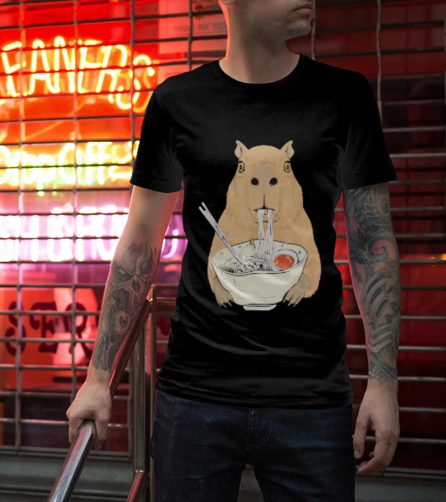 Capybara Eating Ramen Noodles Japanese Style T-Shirt