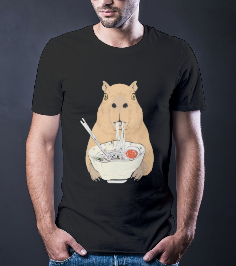 Capybara Eating Ramen Noodles Japanese Style T-Shirt