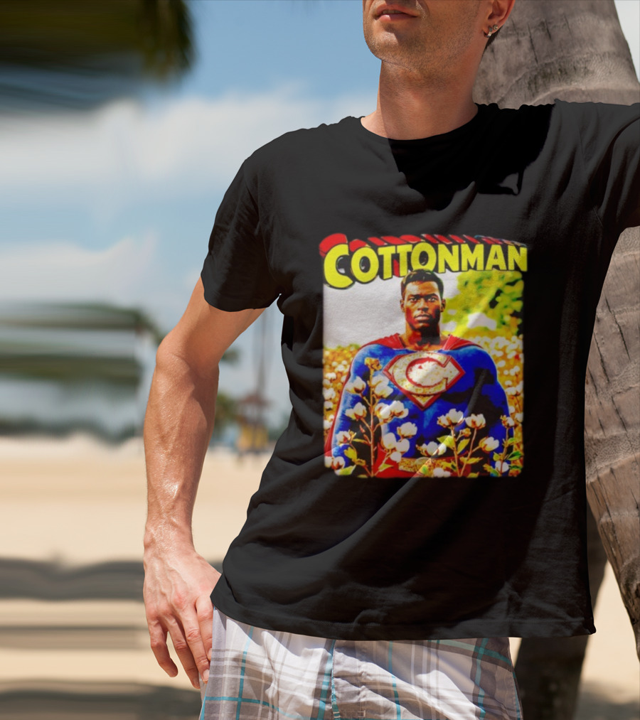 Cottonman Superman Hero In Blooming Cotton Field T-Shirt