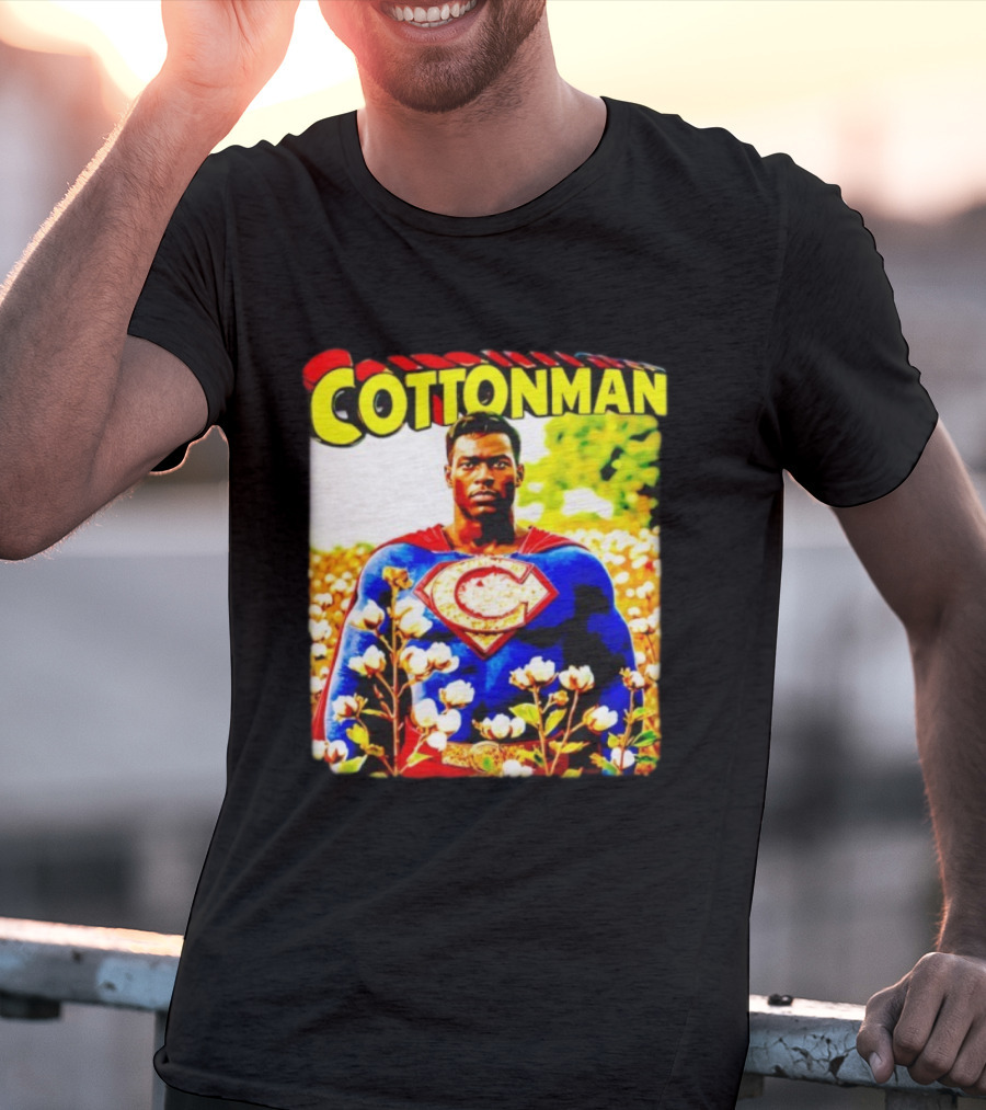 Cottonman Superman Hero In Blooming Cotton Field T-Shirt