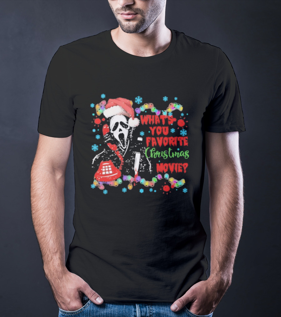 Ghostface Christmas Movie Phone Santa Hat Light Decoration T-Shirt