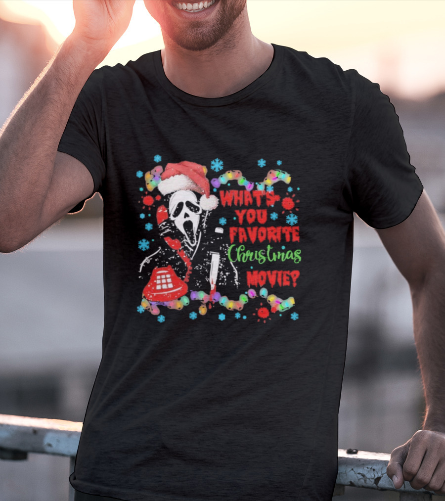 Ghostface Christmas Movie Phone Santa Hat Light Decoration T-Shirt