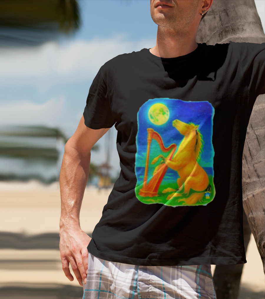 Magical Moonlit Horse Harp Player Fantasy Scene For Horse Lovers T-Shirt