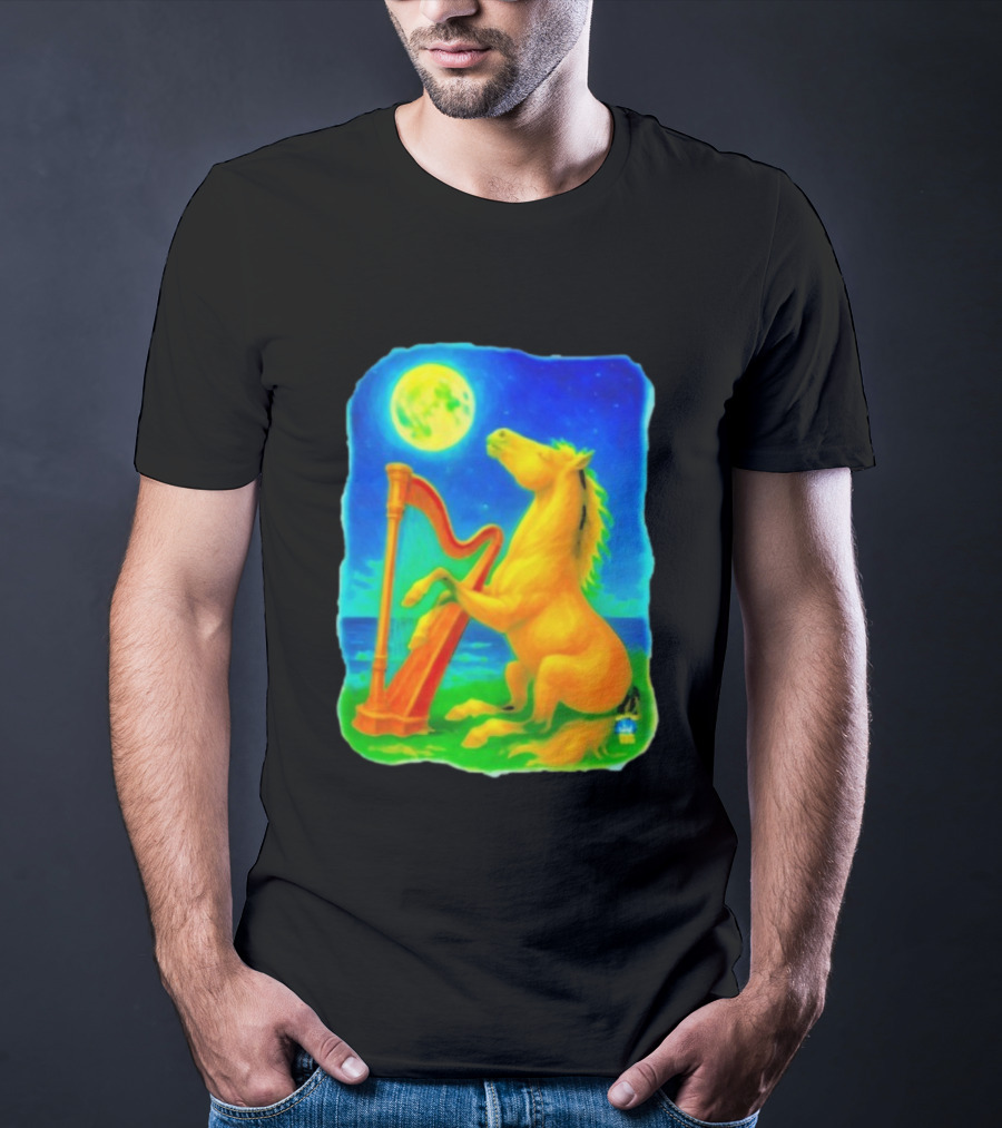 Magical Moonlit Horse Harp Player Fantasy Scene For Horse Lovers T-Shirt