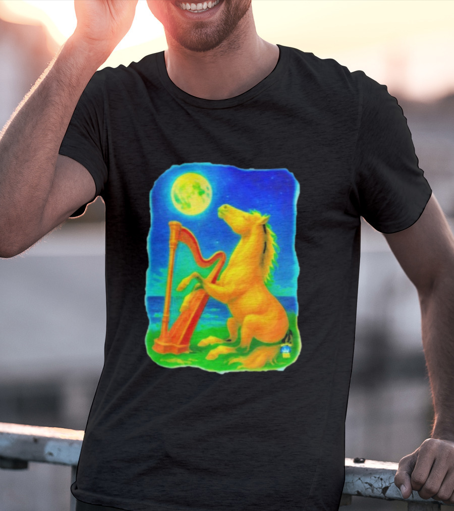 Magical Moonlit Horse Harp Player Fantasy Scene For Horse Lovers T-Shirt
