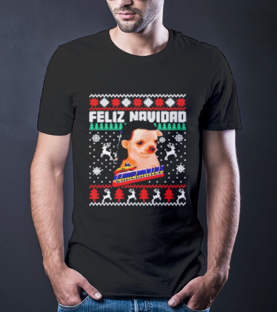 Feliz Navidad Los Temerarios Dog Ugly Christmas Sweater Design T-Shirt