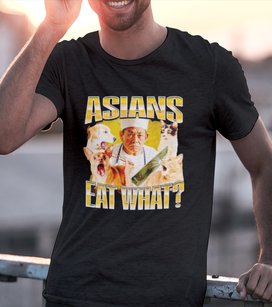 Asians Eat What Chef With Knife And Surprised Cats T-Shirt