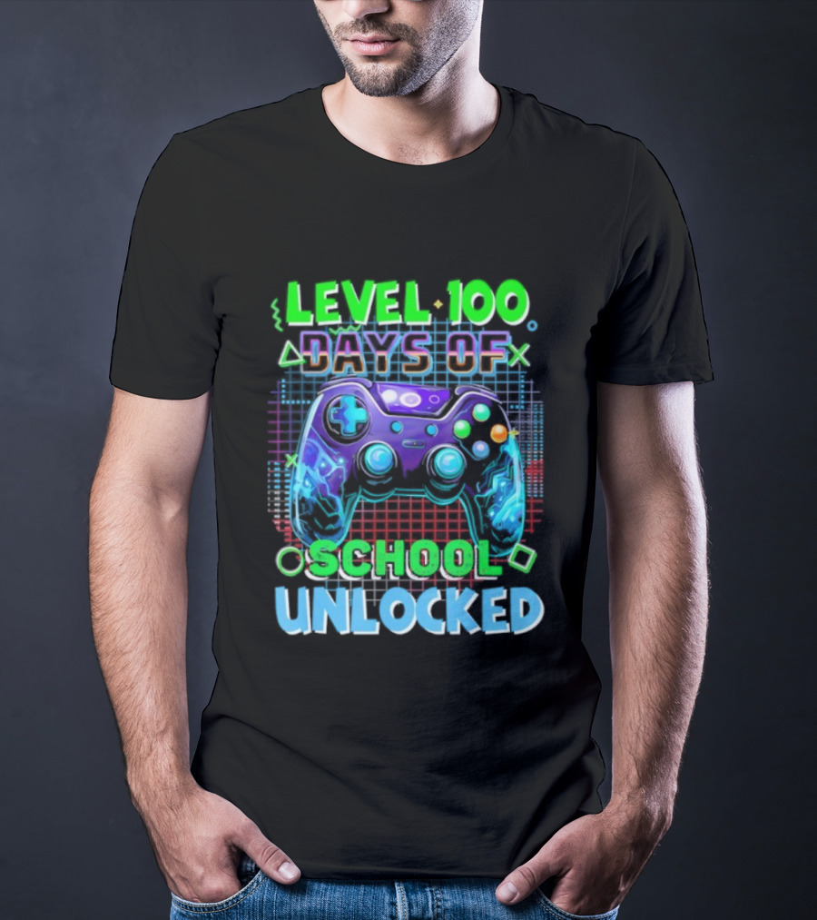 Level 100 Days Of School Unlocked Video Games Controller T-Shirt