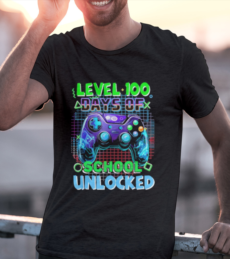 Level 100 Days Of School Unlocked Video Games Controller T-Shirt