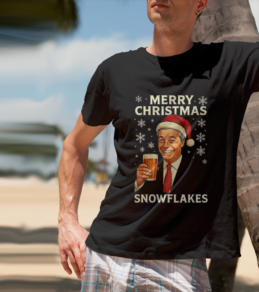 Merry Christmas Snowflakes Nigel Farage Raises His Glass Caricature T-Shirt