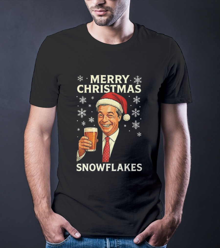 Merry Christmas Snowflakes Nigel Farage Raises His Glass Caricature T-Shirt