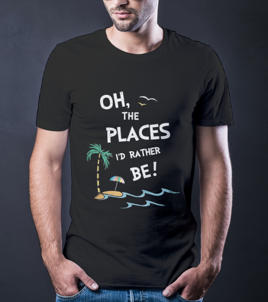 Oh The Places I'd Rather Be Beach Island Palm Tree Waves Umbrella T-Shirt