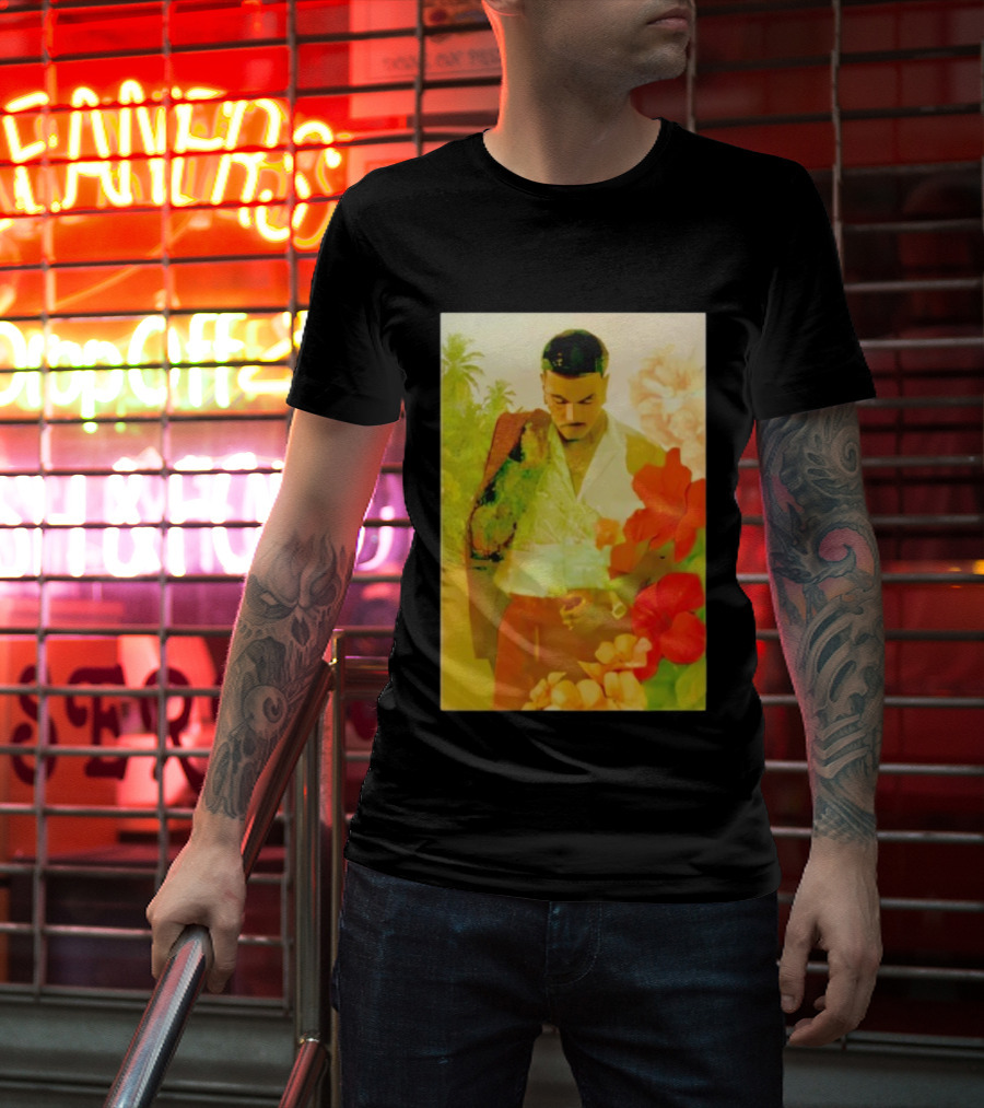 Rauw Alejandro Tropical Floral Portrait With Suit And Flowers T-Shirt