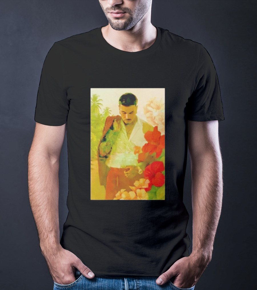 Rauw Alejandro Tropical Floral Portrait With Suit And Flowers T-Shirt