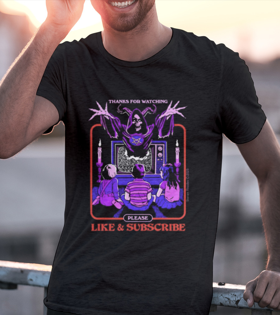 Thanks For Ing Please Like And Subscribe Live Retro Horror TV Scene With Ghastly Figure T-Shirt