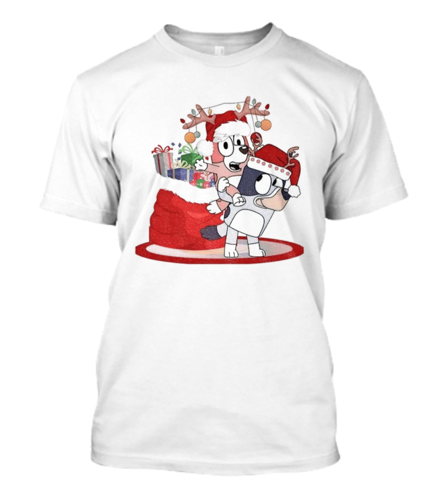Bluey And Bingo Reindeer Santa Hat Merry Christmas Festive Celebration T-Shirt