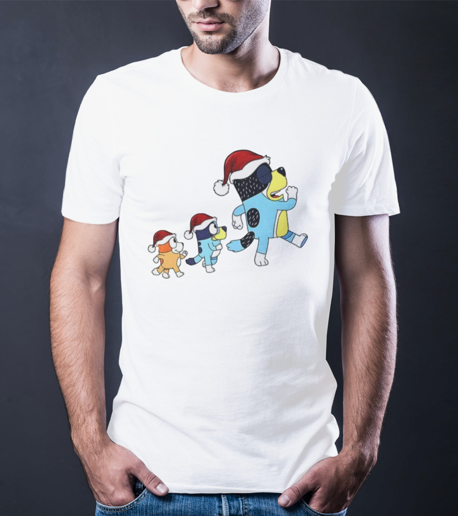 Bluey Bingo Bandit Santa Hat Merry Christmas Walk T-Shirt