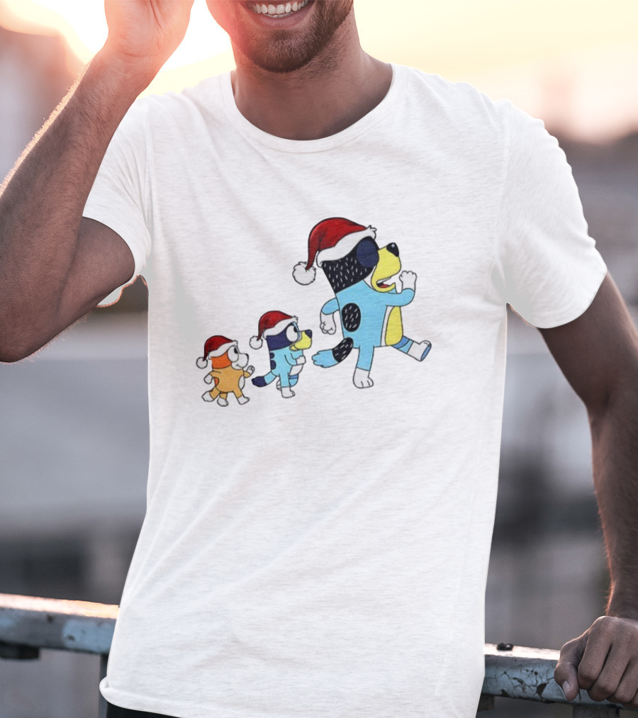 Bluey Bingo Bandit Santa Hat Merry Christmas Walk T-Shirt
