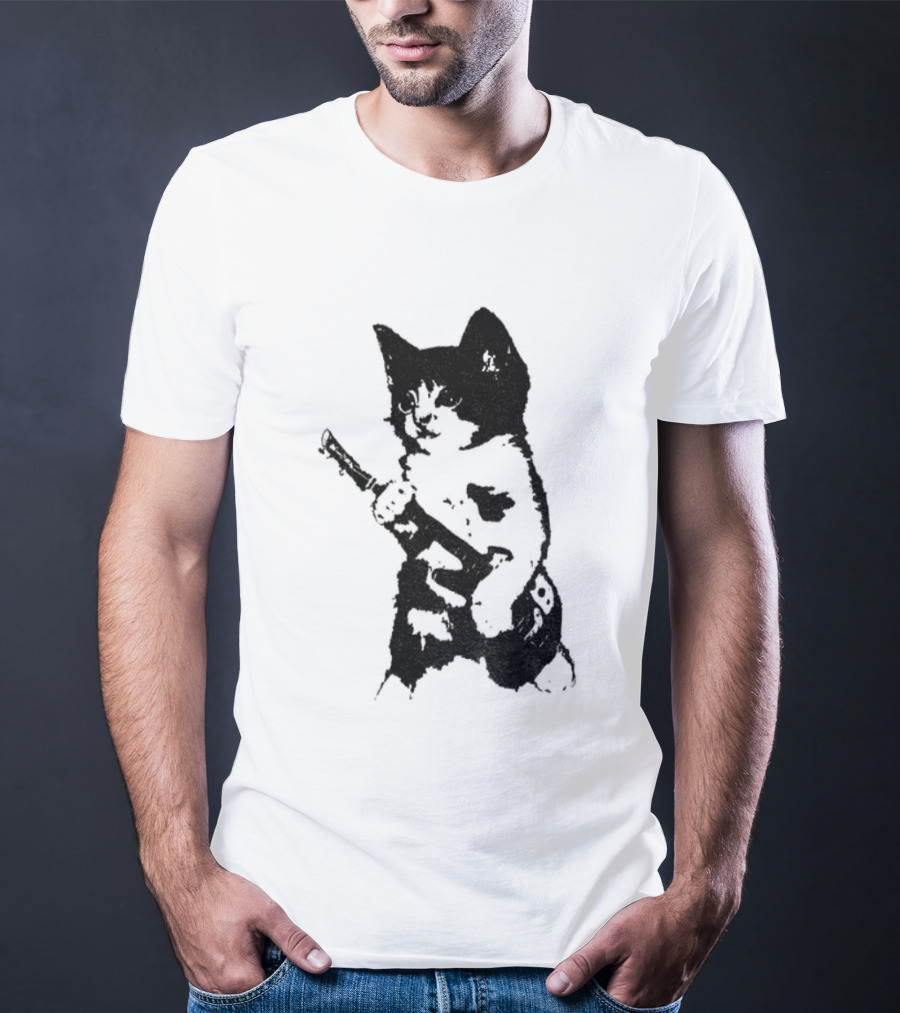 Rockstar Kitten Vintage Gun Holder Retro Style T-Shirt