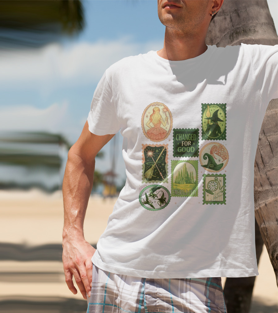 Wicked Changed For Good Emerald City Merry Christmas Glinda Elphaba Wizard Wand Witch Hat T-Shirt