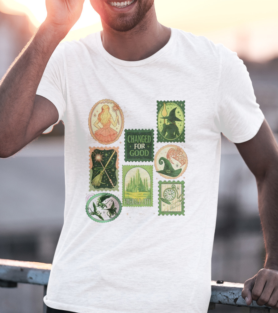 Wicked Changed For Good Emerald City Merry Christmas Glinda Elphaba Wizard Wand Witch Hat T-Shirt