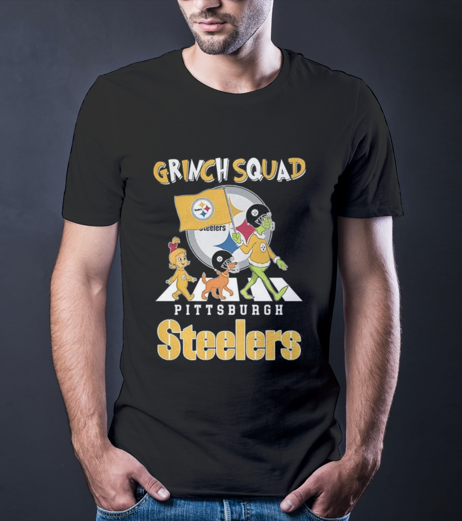 Grinch Squad Pittsburgh Steelers Christmas Abbey Road Football Team T-Shirt