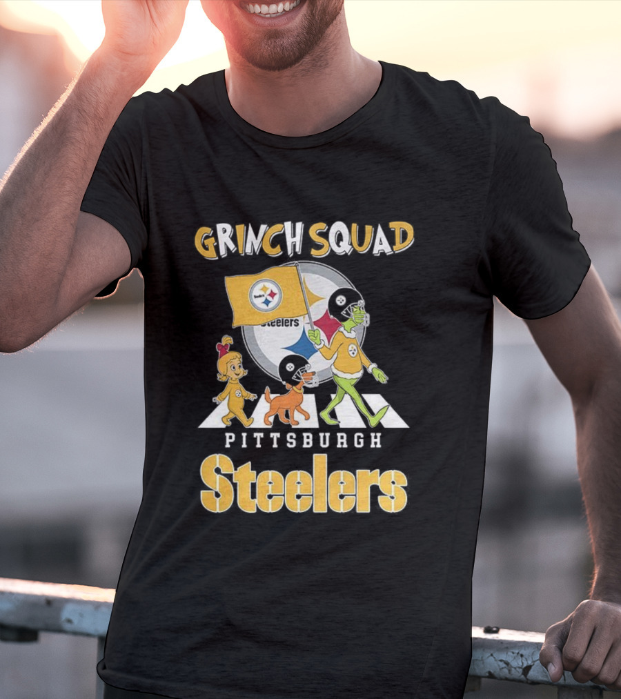 Grinch Squad Pittsburgh Steelers Christmas Abbey Road Football Team T-Shirt