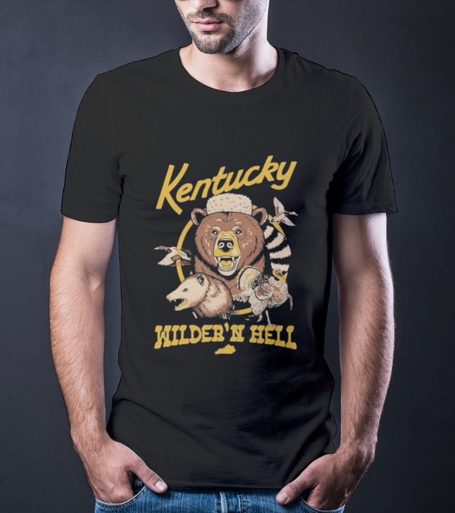 Kentucky Wilder’n Hell Bear With Hat And Feather Burst T-Shirt