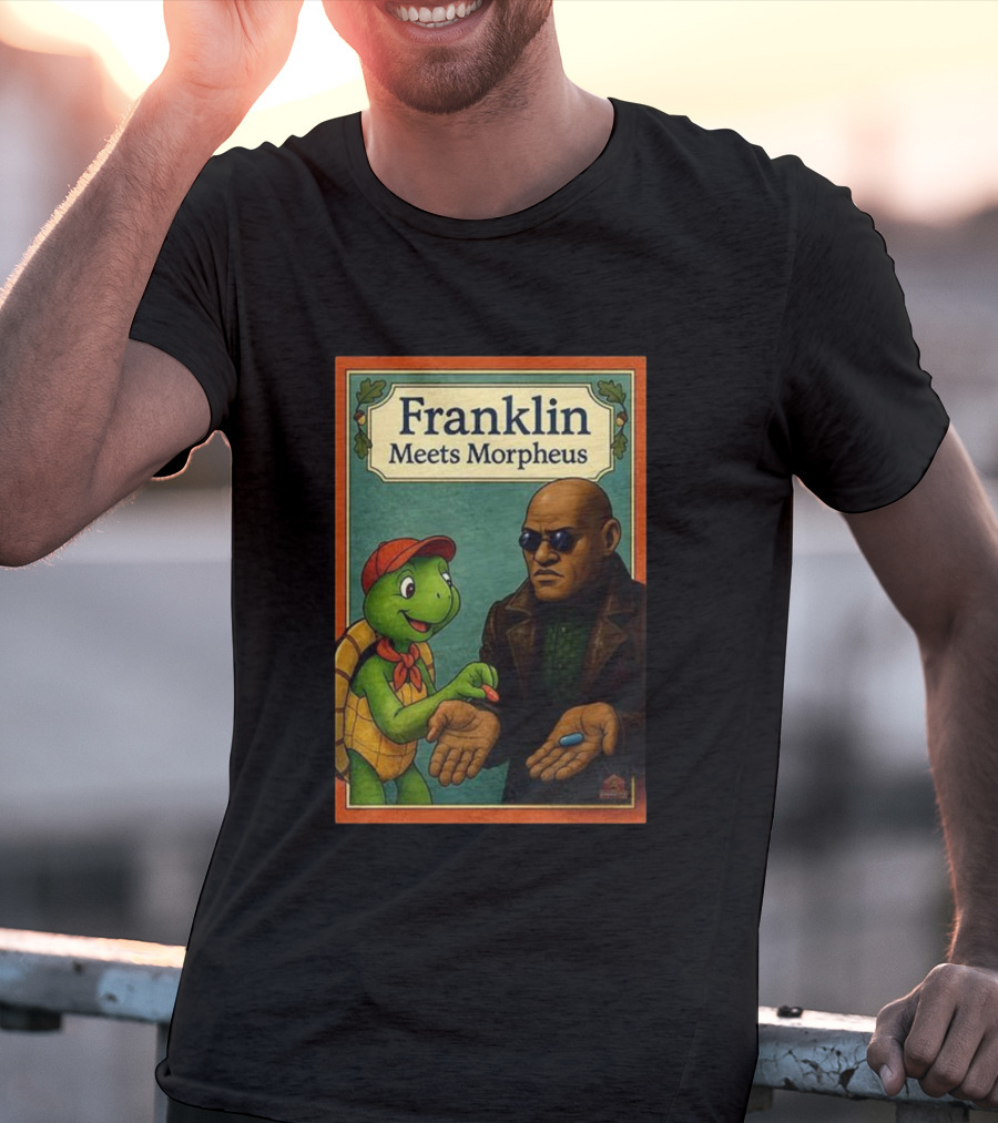 Franklin Meets Morpheus Turtle Red Blue Pill Choice Encounter T-Shirt
