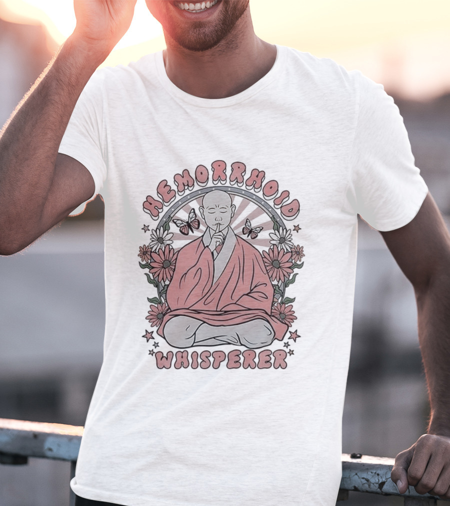 Hemorrhoid Whisperer Monk Meditates Surrounded By Flowers T-Shirt