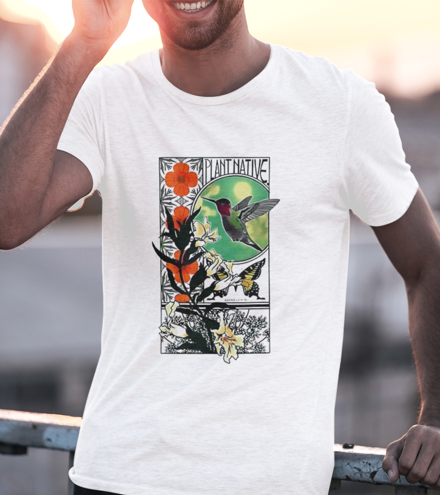 Plant Native Bird Hummingbird Floral Wildlife Scene T-Shirt