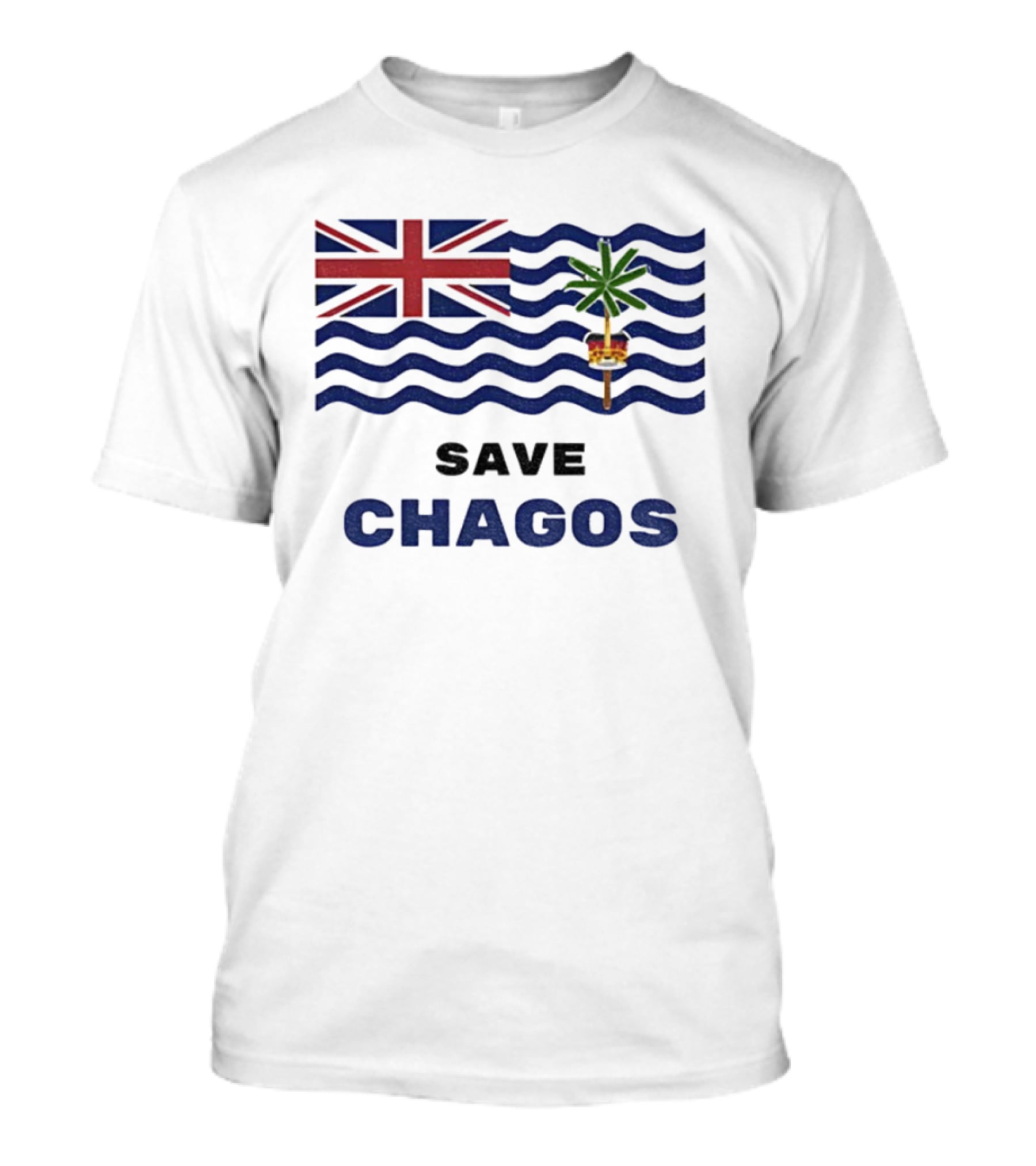 Save Chagos US UK Flag Waves Palm Emblem T-Shirt