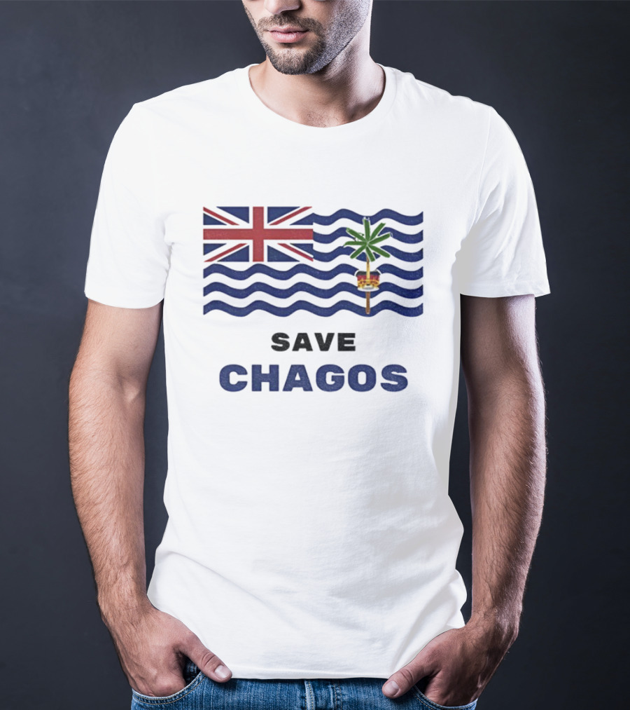 Save Chagos US UK Flag Waves Palm Emblem T-Shirt