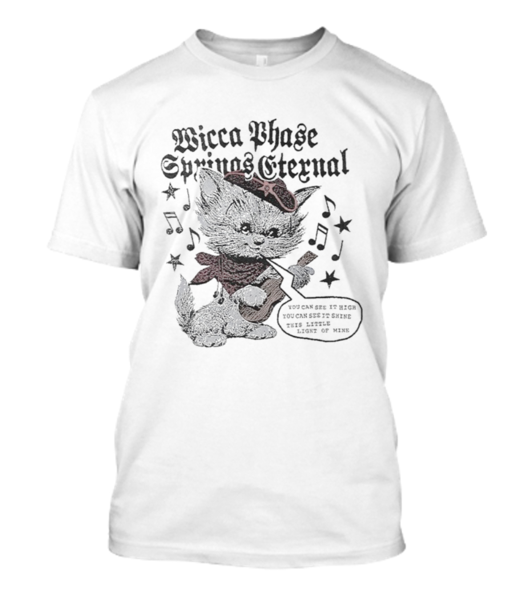 Wicca Phase Springs Eternal Cat Guitar This Little Light Of Mine Music Notes T-Shirt
