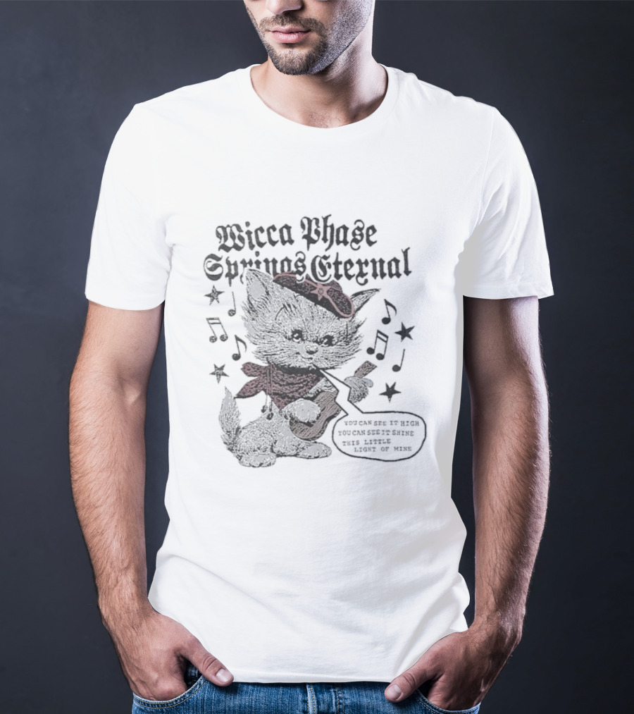 Wicca Phase Springs Eternal Cat Guitar This Little Light Of Mine Music Notes T-Shirt