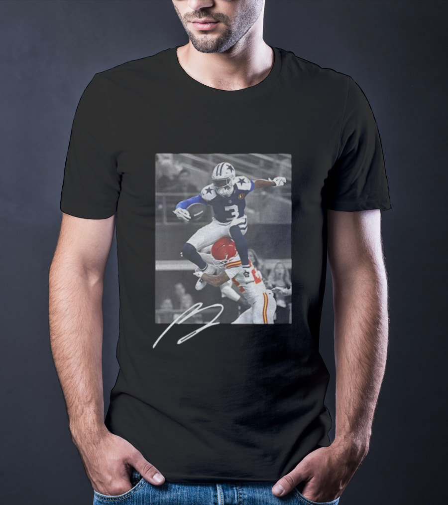 George Pickens Jumping Over Opponent Dallas Cowboys NFL Football Action Signature T-Shirt