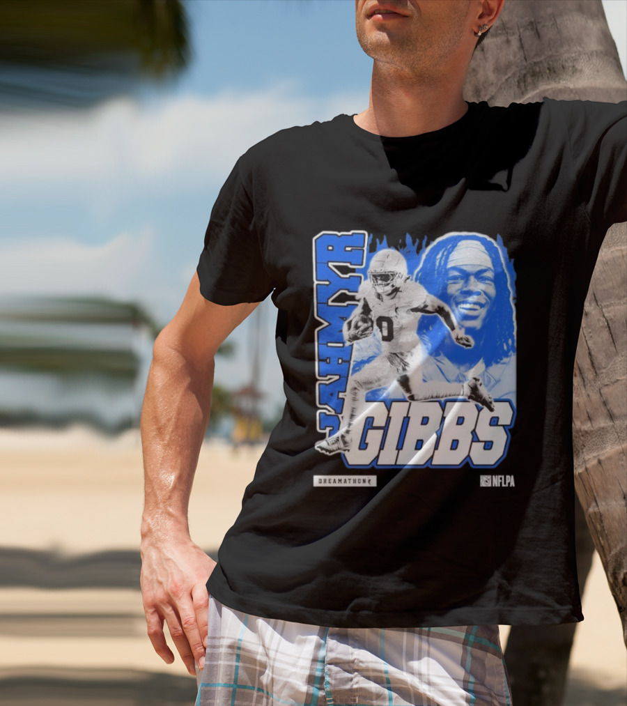 Jahmyr Gibbs Run Dreamathon Iconic Athlete Portrait T-Shirt