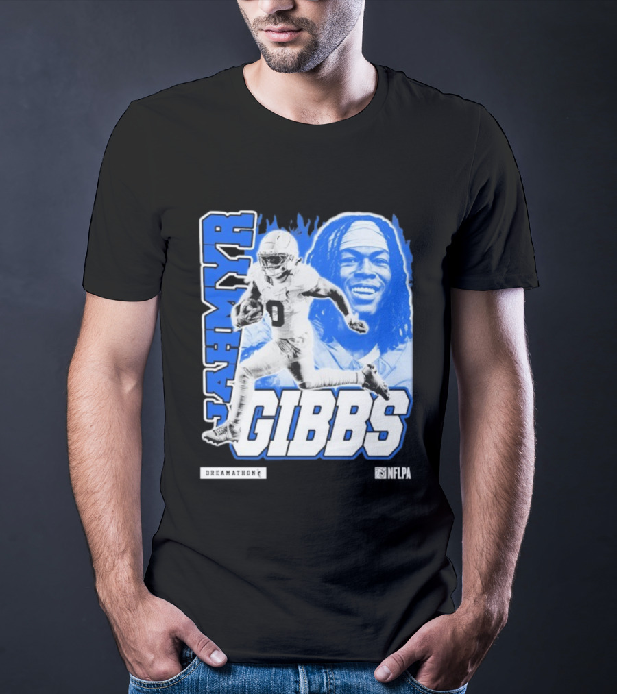Jahmyr Gibbs Run Dreamathon Iconic Athlete Portrait T-Shirt