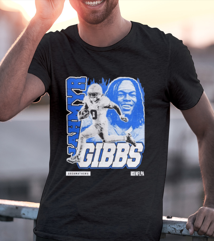 Jahmyr Gibbs Run Dreamathon Iconic Athlete Portrait T-Shirt