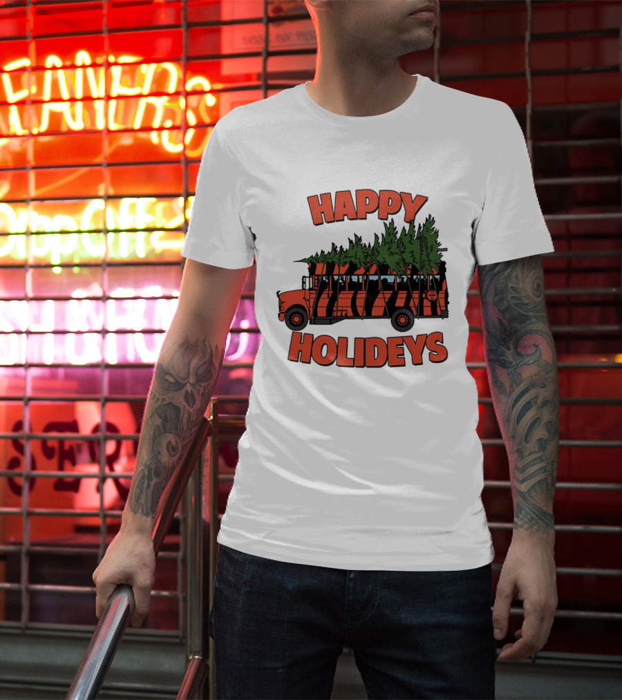 Cincinnati Bengals Happy Holidays Christmas School Bus T-Shirt