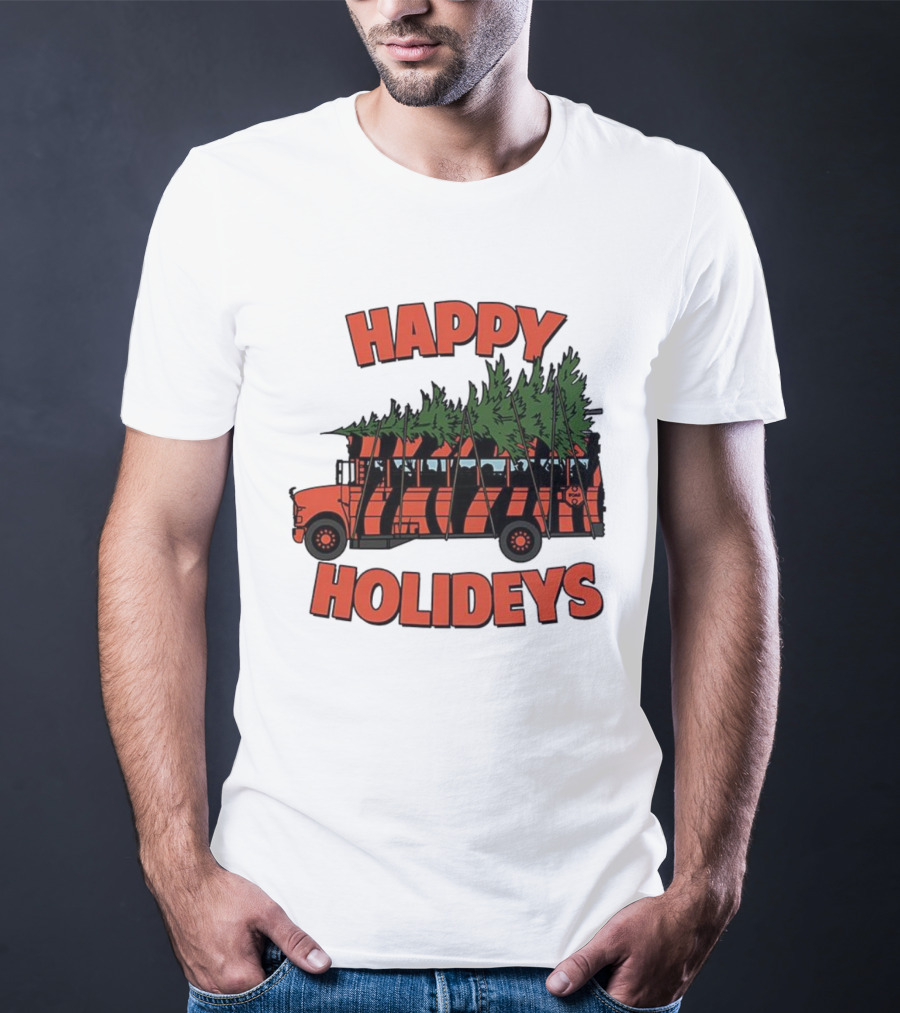 Cincinnati Bengals Happy Holidays Christmas School Bus T-Shirt