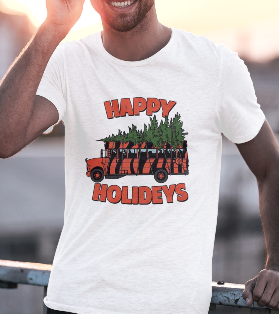 Cincinnati Bengals Happy Holidays Christmas School Bus T-Shirt