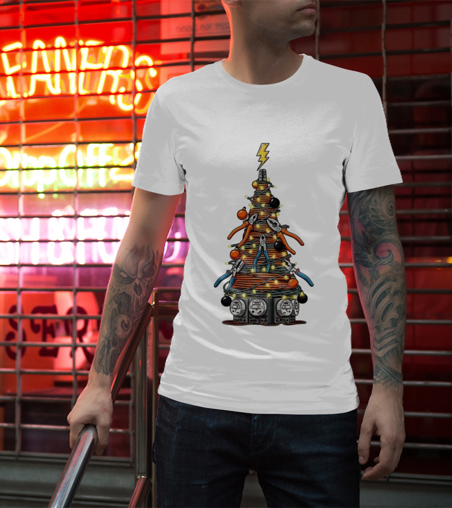 Electrician Christmas Tree Tools And Lights Holiday Display T-Shirt
