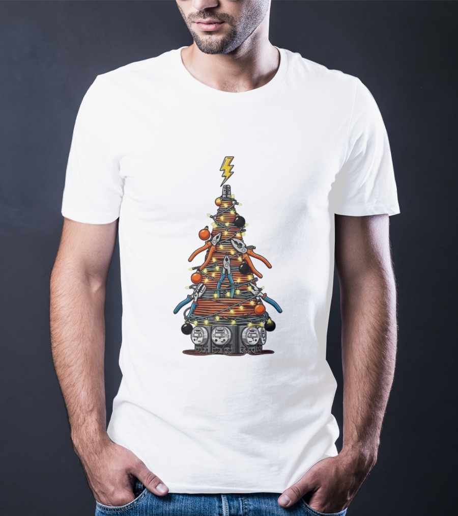 Electrician Christmas Tree Tools And Lights Holiday Display T-Shirt